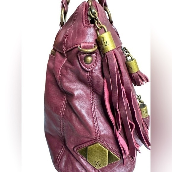 BURGUNDY RACHEL ZOE LUXE LEATHER SATCHEL FRINGE ZIPPER TASSELS - Picture 4 of 16